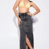 Lilith Black Mid Slit Maxi Skirt