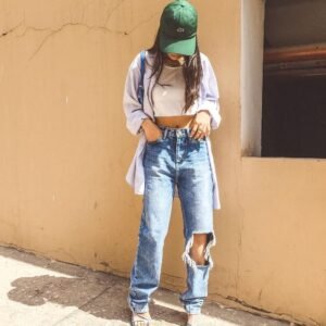 Cool Blue Open Knee Straight Leg Jeans