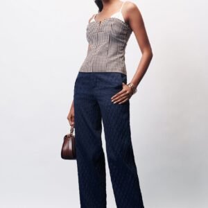 Navy Night Textured Korean Pants