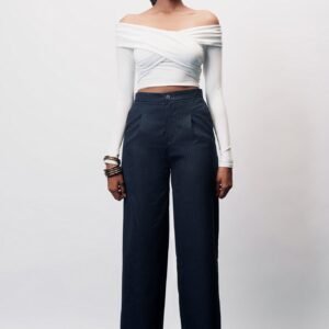 Dark Navy Women's Straight Pinstripe Pants