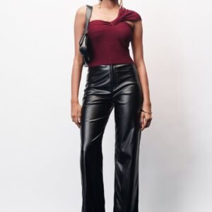 Iconic Black Slit Hem Women's Straight Leather Pants