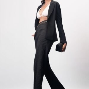 Ebon Black Textured Korean Pants