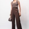 Cacao Brown Wrap Front Straight Korean Pants