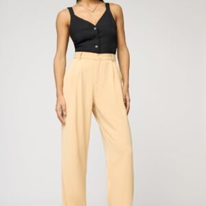 Warm Beige Pleated Straight Korean Pants