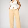 Maple Beige Curve Pleated Straight Korean Pants