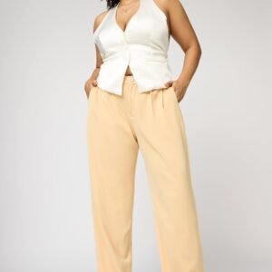 Maple Beige Curve Pleated Straight Korean Pants