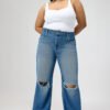 Curve Urban Blue Ripped Wide Jeans