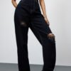 Shadow Black Ripped Women's Straight Leg Jeans