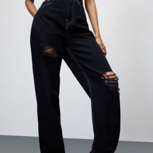 Shadow Black Ripped Women's Straight Leg Jeans