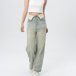 Fold Over Fade Straight Leg Jeans