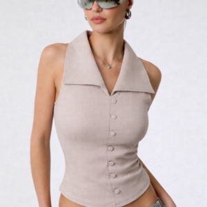 Collared Pin Up Vest Top