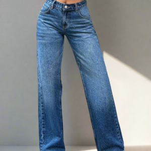 Mid Blue Overcast Wash High Waist Wide Leg Jeans