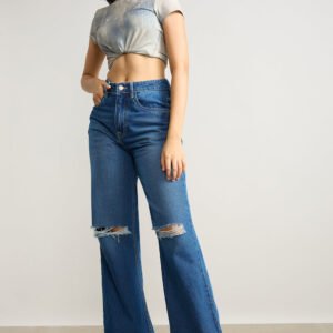 Clean Blue Distress Women's Wide Jeans