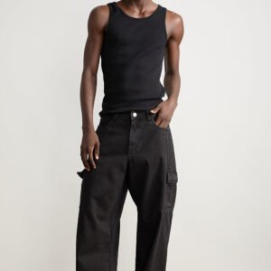 Black Men's Baggy Straight Cargo Jeans