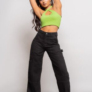 Black Patch & Pocket Women's Straight Cargo Jeans