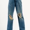 Blue Tinted Distressed Women's Straight Jeans