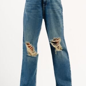 Blue Tinted Distressed Women's Straight Jeans