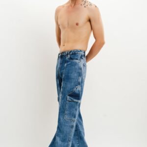 Blue Flap Pocket Men's Straight Cargo Jeans