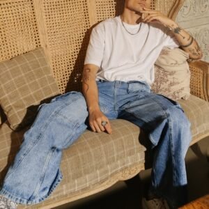 Blue Patch & Seam Men's Wide Cargo Jeans