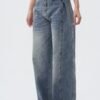 Pleat Panel Wide Leg Jeans