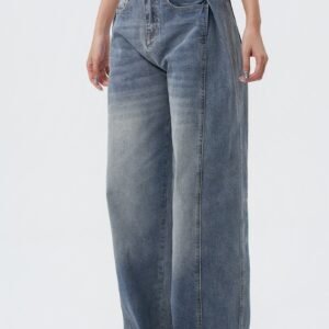 Pleat Panel Wide Leg Jeans