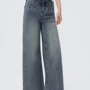 Laced Pleat Wide Leg Jeans