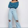 True Blue Distressed Women's Wide Leg Jeans