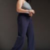 Cosmic Navy Curve Textured Korean Pants