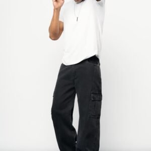 Stone Black Men's Baggy Straight Cargo Jeans