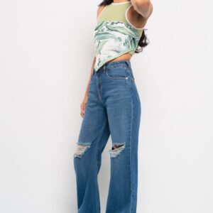 Blue Ripped Women's Wide Jeans