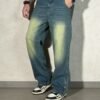 Vintage Yellowish Blue Loose Straight Fit Denim