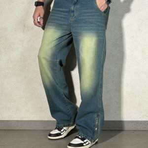 Vintage Yellowish Blue Loose Straight Fit Denim