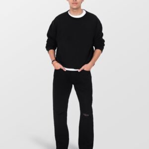 Street Black Ripped Straight Jeans