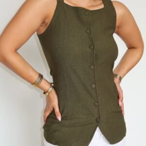 Camelia Button Details Vest Top