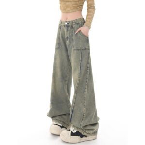 Muted Blue Baggy Wide Leg Jeans
