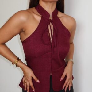 Tie-Up Halter Corset Details Top