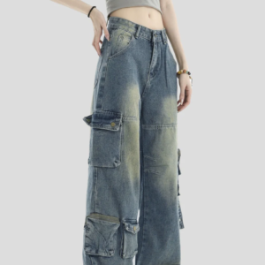 Navy Solar Wide Leg Cargo Jeans