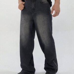 Cipher Black Loose Straight Fit Jeans