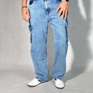 Blue Stone Wash Baggy Fit Cargo Men Jeans