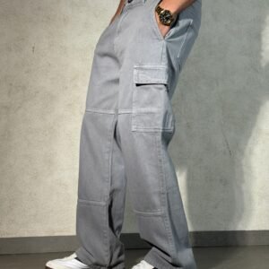 Moonstone Grey Flap Pocket Side Cargo Jeans