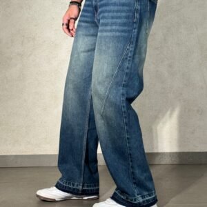 Raw Fringed Washed Baggy Jeans