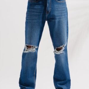 Lapis Blue Distressed Men's Wide Jeans