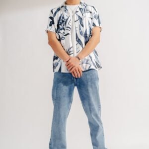 Light Blue Fish Cut Men's Regular Straight Jeans