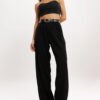 Black Double Pleated Women's Straight Korean Pants