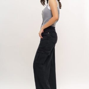 Charcoal Women's Baggy Straight Cargo Jeans