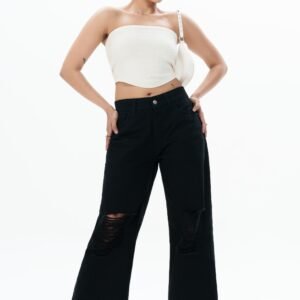 Black Void Ripped Cropped Baggy Jeans