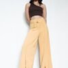 Light Beige Belted Women's Flared Korean Pants