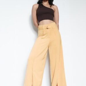 Light Beige Belted Women's Flared Korean Pants