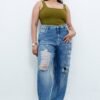 Curve True Blue Distressed Slouchy Jeans