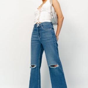 Blue Ripped Women's Wide Jeans
